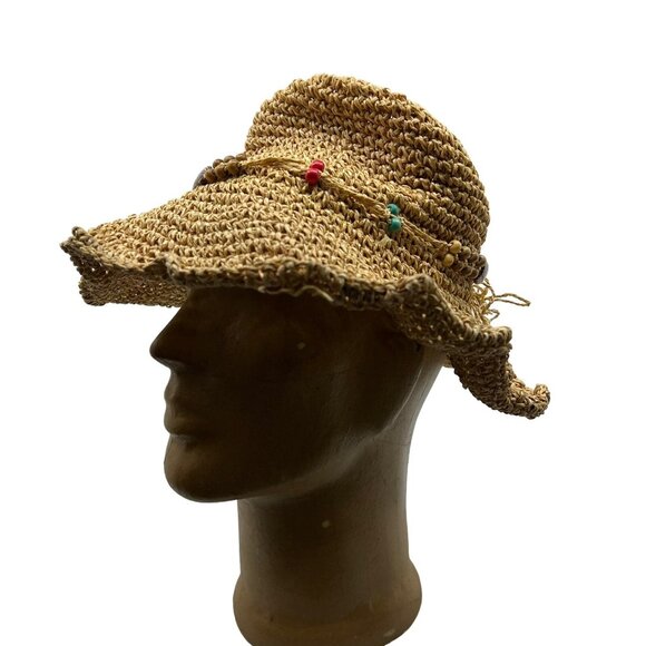 Saks Fifth Avenue Blue Women's OS Straw Hat Boho Hippie Floppy Wide Brim Woven - Picture 1 of 10